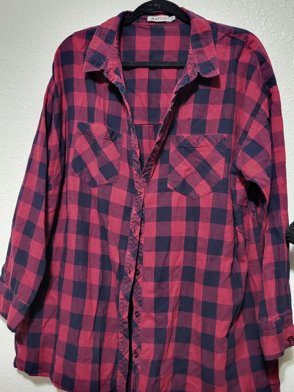 Just Fab Red and Navy Plaid Button-Up Shirt